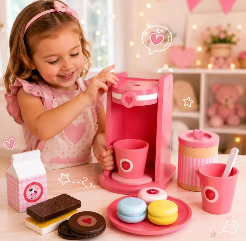 CAFETERA DE MADERA PARA JUEGO DE ROLES CON 14 PIEZAS - 2