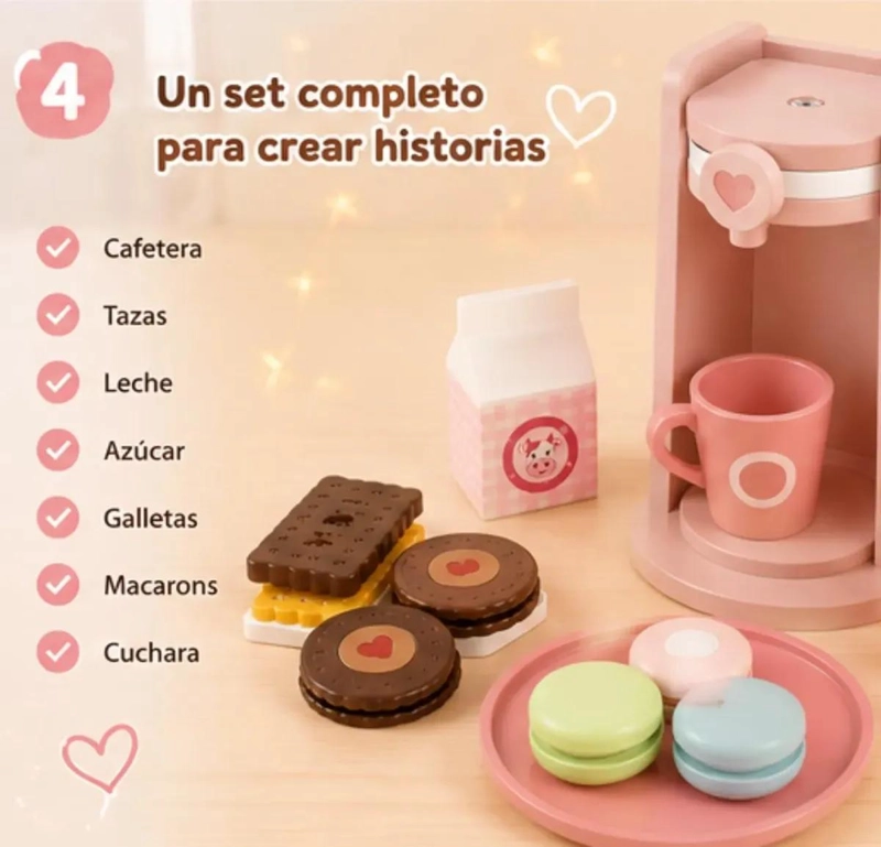 CAFETERA DE MADERA PARA JUEGO DE ROLES CON 14 PIEZAS - 7