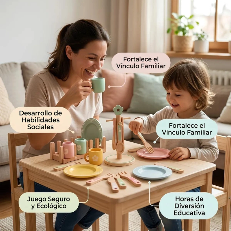 SET DE VAJILLA INFANTIL DE MADERA CON ESCURRIDOR PARA JUEGO - 10