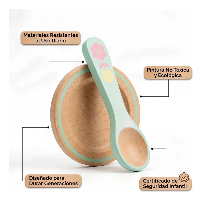SET DE VAJILLA INFANTIL DE MADERA CON ESCURRIDOR PARA JUEGO - 6