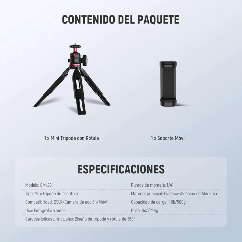 MINI TRIPODE PORTATIL PARA CAMARAS Y SMARTPHONES CON ROTACION 360° - 7
