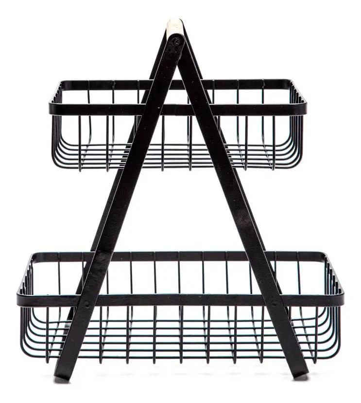 CANASTO DOBLE ORGANIZADOR DE FRUTAS Y VERDURAS EN METAL NEGRO - 3