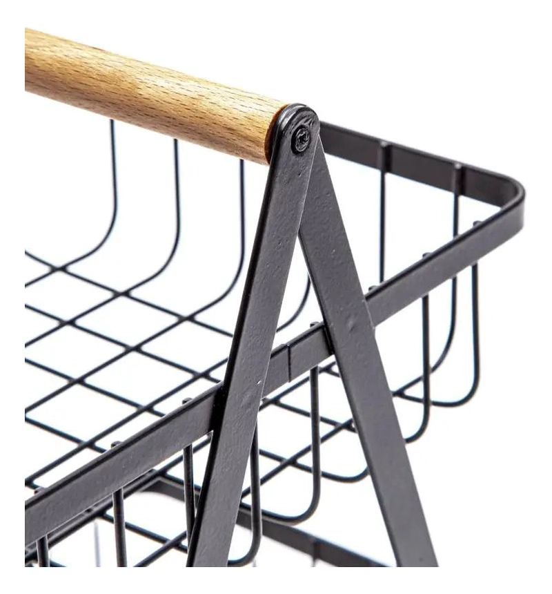 CANASTO DOBLE ORGANIZADOR DE FRUTAS Y VERDURAS EN METAL NEGRO - 4