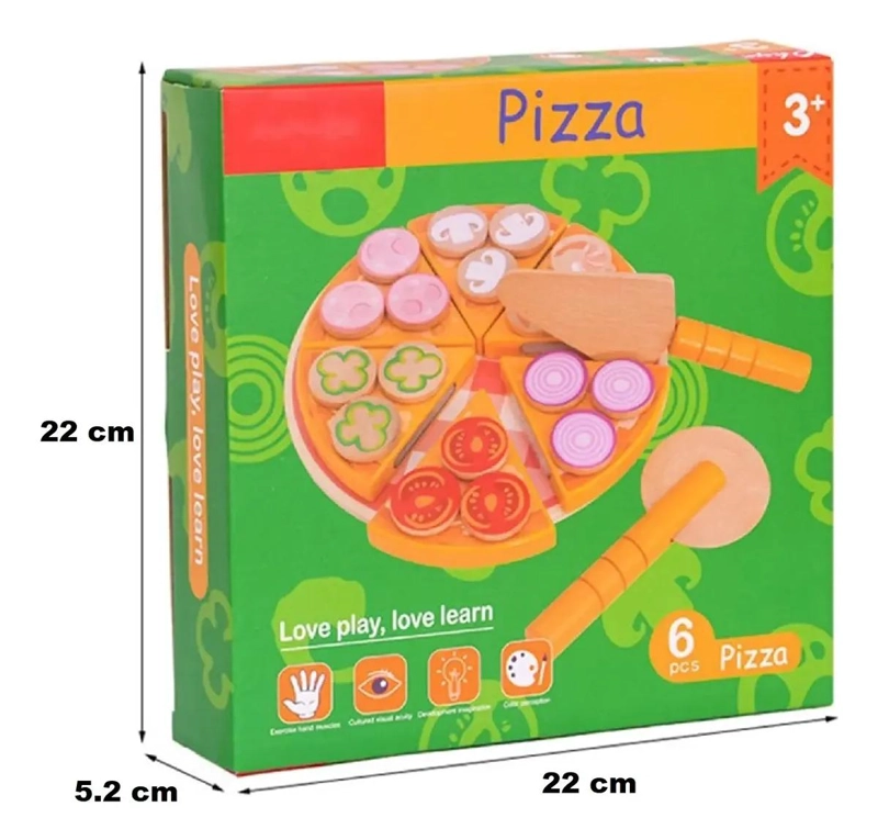 SET DE JUGUETES DE PIZZA DE MADERA DIDACTICO PARA NIÑOS - 10