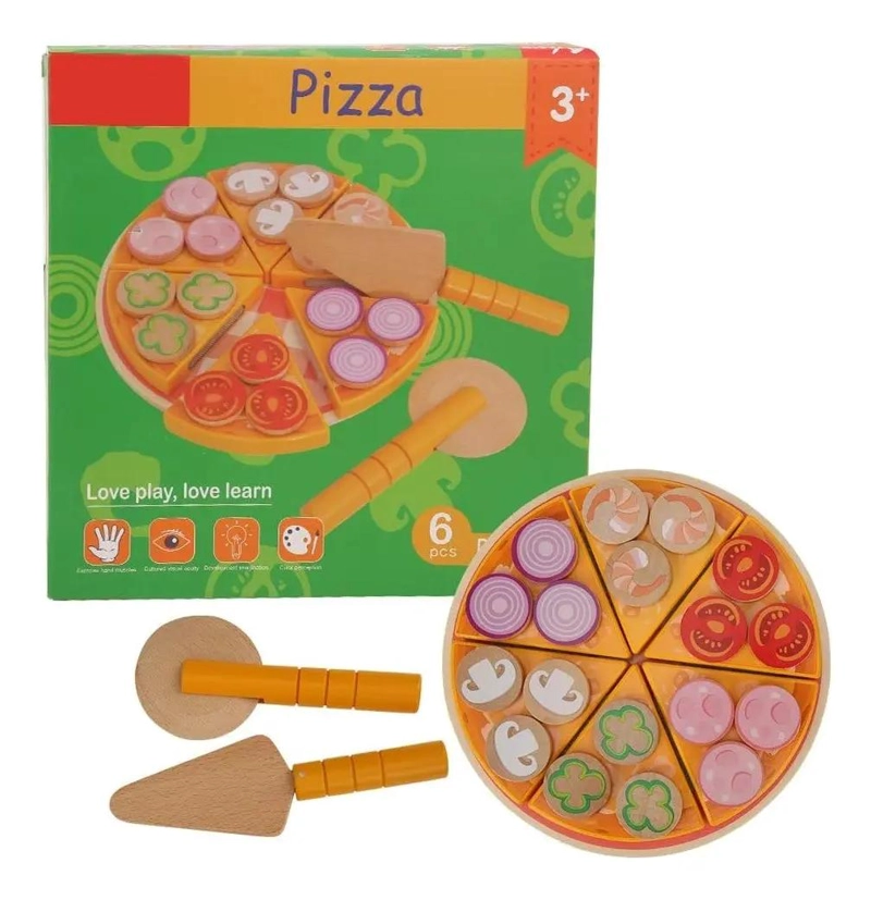 SET DE JUGUETES DE PIZZA DE MADERA DIDACTICO PARA NIÑOS - 6