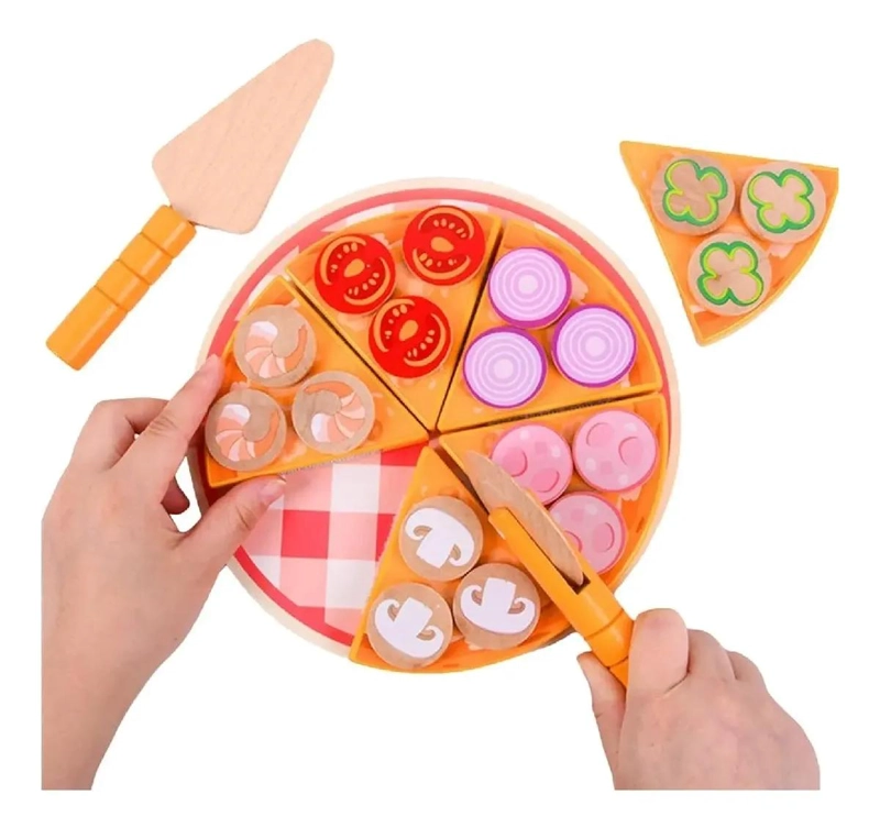 SET DE JUGUETES DE PIZZA DE MADERA DIDACTICO PARA NIÑOS - 8