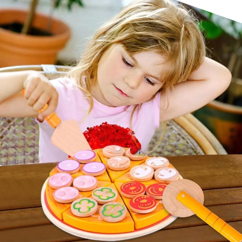 SET DE JUGUETES DE PIZZA DE MADERA DIDACTICO PARA NIÑOS - 9