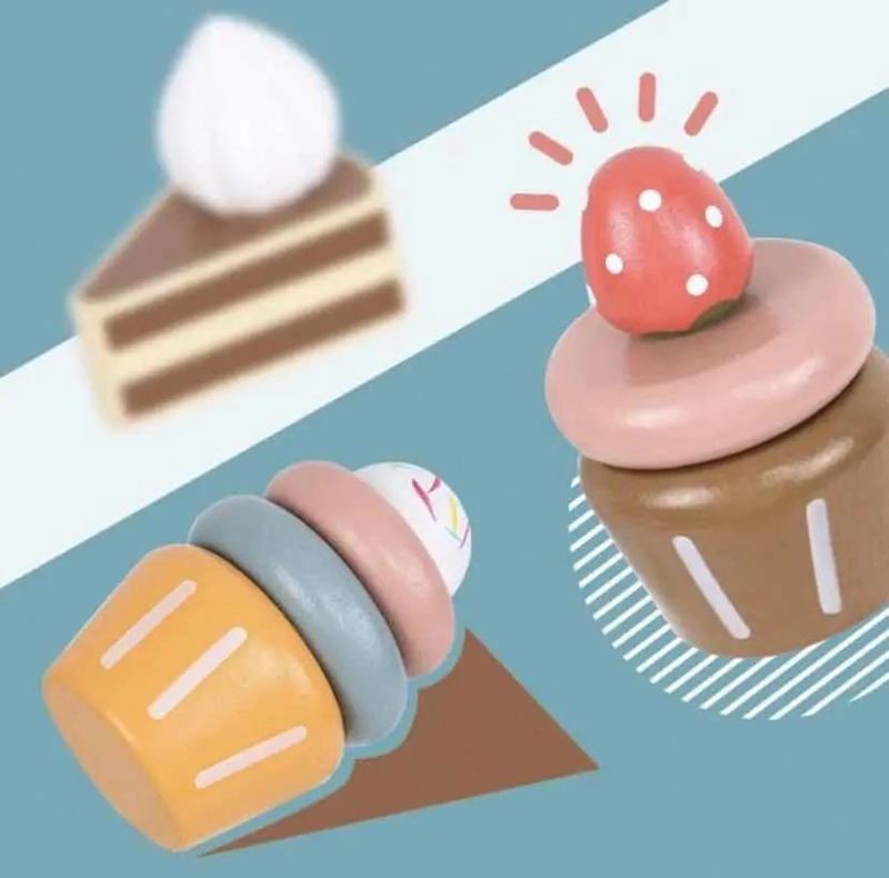 JUEGO DE POSTRES Y CUPCAKES DE MADERA PARA NIÑOS - 6