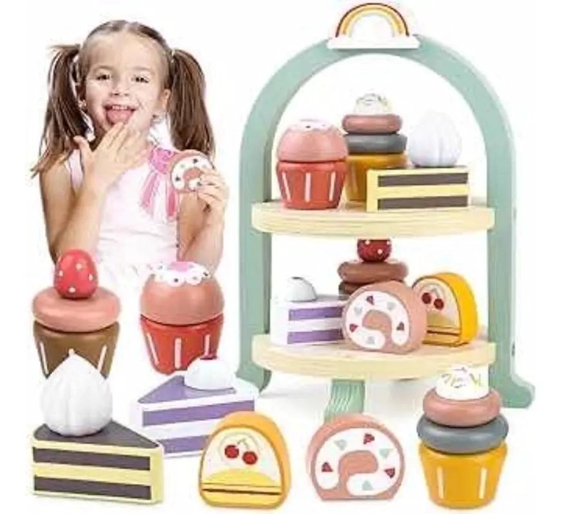 JUEGO DE POSTRES Y CUPCAKES DE MADERA PARA NIÑOS - 8