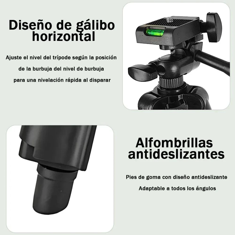TRIPODE DE ALUMINIO COMPACTO PARA CAMARA Y CELULAR CON ADAPTADOR - 5