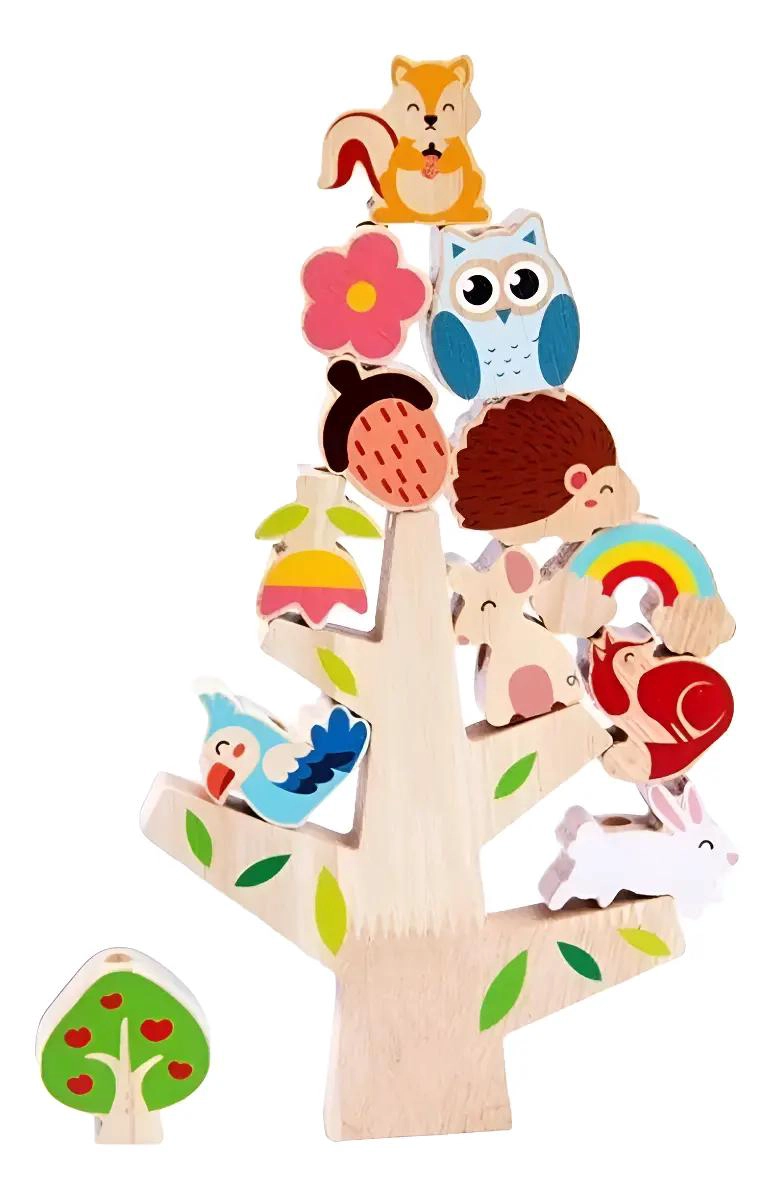 JUEGO DIDACTICO ARBOL DE MADERA CON ANIMALES Y ENHEBRADOR - 1