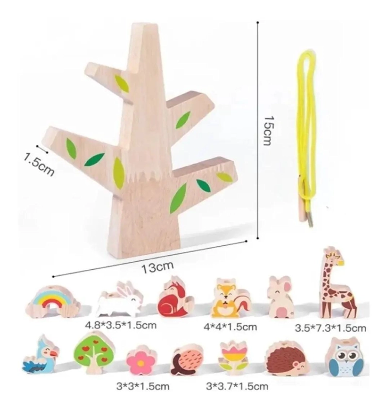 JUEGO DIDACTICO ARBOL DE MADERA CON ANIMALES Y ENHEBRADOR - 3