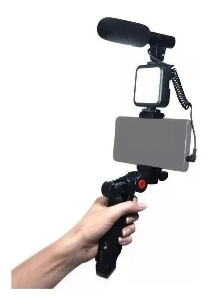 KIT DE VLOGGING MOVIL CON LUZ LED Y MICROFONO UNIDIRECCIONAL - 1