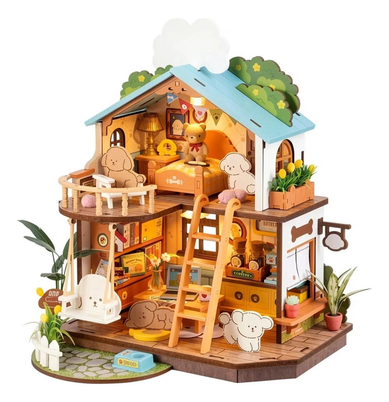 CASA MINIATURA ACOGEDORA VILLA PARA CACHORROS DIY - 1