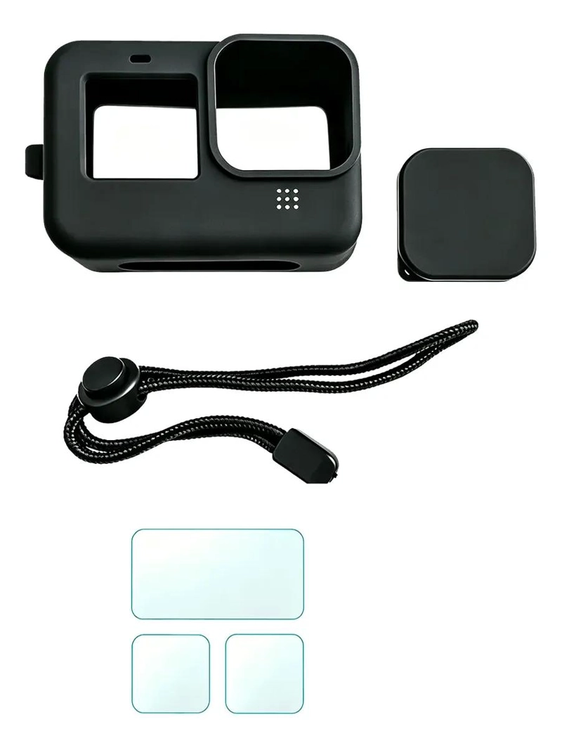 FUNDA PROTECTORA SILICONA Y CRISTAL TEMPLADO PARA CAMARA DE ACCION - 1