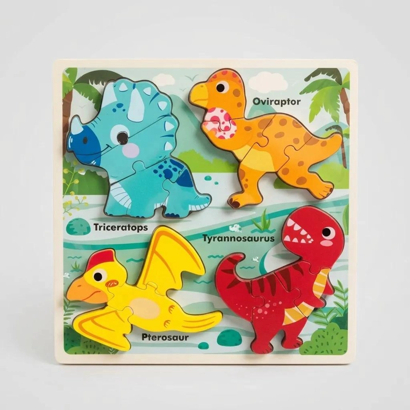 PUZZLE DIDACTICO DE MADERA CON DINOSAURIOS PARA NIÑOS - 1