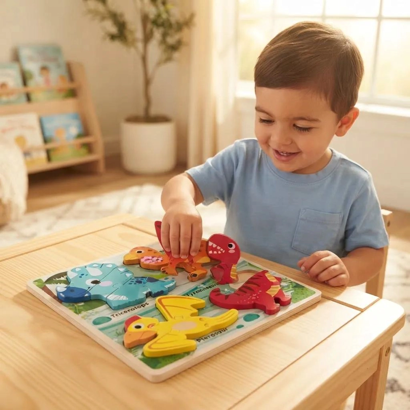 PUZZLE DIDACTICO DE MADERA CON DINOSAURIOS PARA NIÑOS - 2