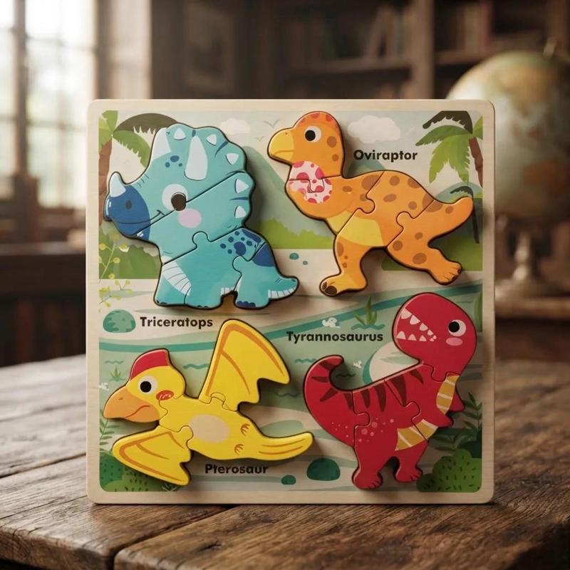 PUZZLE DIDACTICO DE MADERA CON DINOSAURIOS PARA NIÑOS - 3