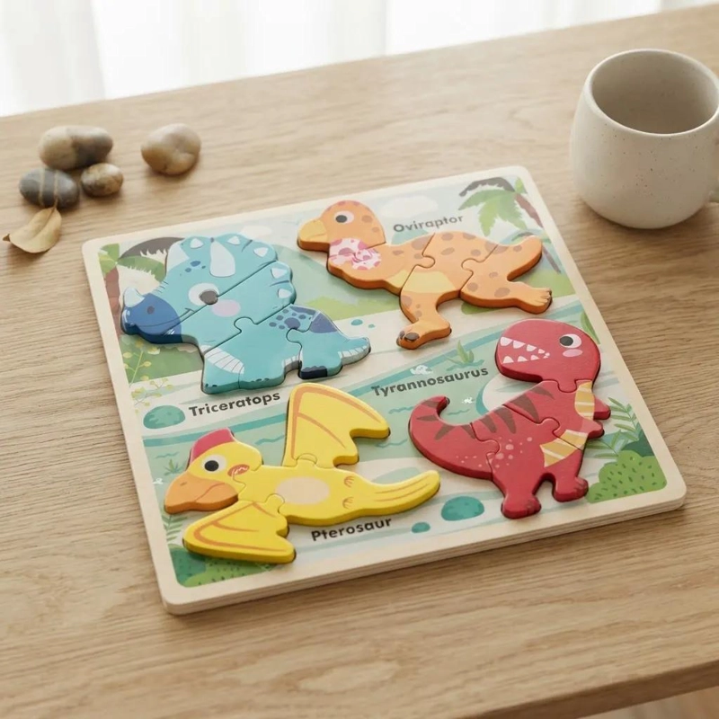 PUZZLE DIDACTICO DE MADERA CON DINOSAURIOS PARA NIÑOS - 5