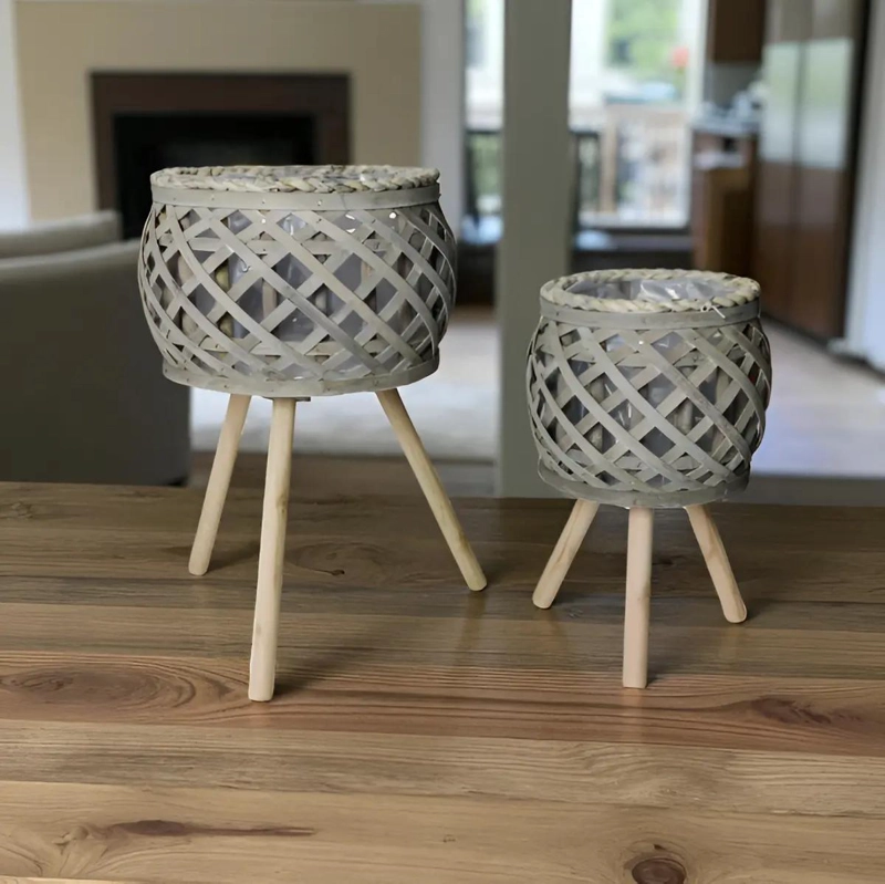 SET DE MACETEROS RUSTICOS CON PATAS DE MADERA PARA PLANTAS - 1