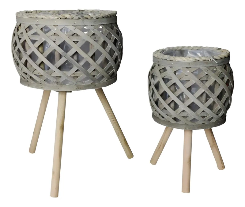 SET DE MACETEROS RUSTICOS CON PATAS DE MADERA PARA PLANTAS - 2