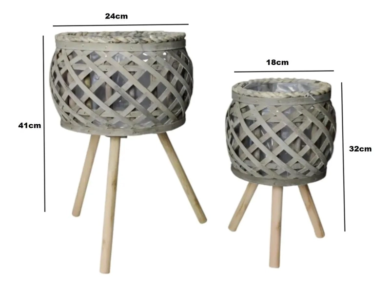 SET DE MACETEROS RUSTICOS CON PATAS DE MADERA PARA PLANTAS - 3
