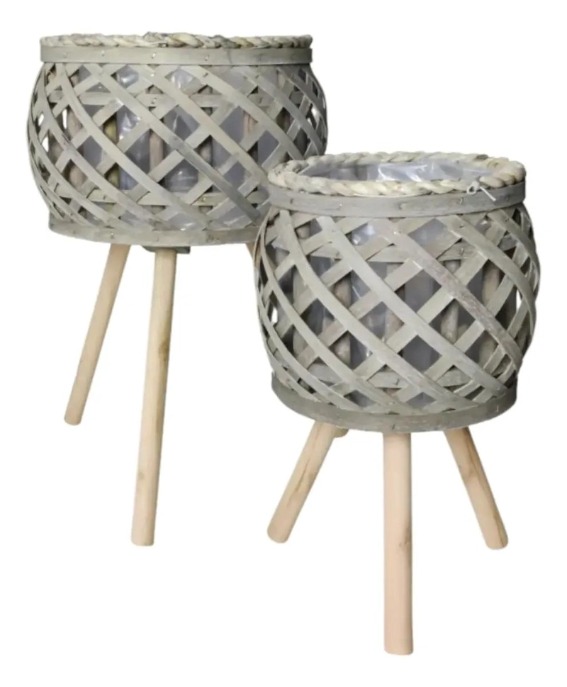 SET DE MACETEROS RUSTICOS CON PATAS DE MADERA PARA PLANTAS - 4