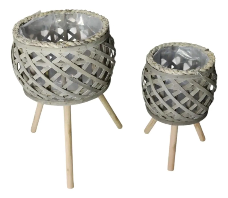 SET DE MACETEROS RUSTICOS CON PATAS DE MADERA PARA PLANTAS - 5