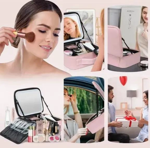ESTUCHE COSMETIQUERO PROFESIONAL CON ESPEJO Y LUZ LED - 3