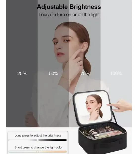 ESTUCHE COSMETIQUERO PROFESIONAL CON ESPEJO Y LUZ LED - 7
