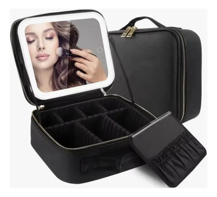 ESTUCHE COSMETIQUERO PROFESIONAL CON ESPEJO Y LUZ LED - 8