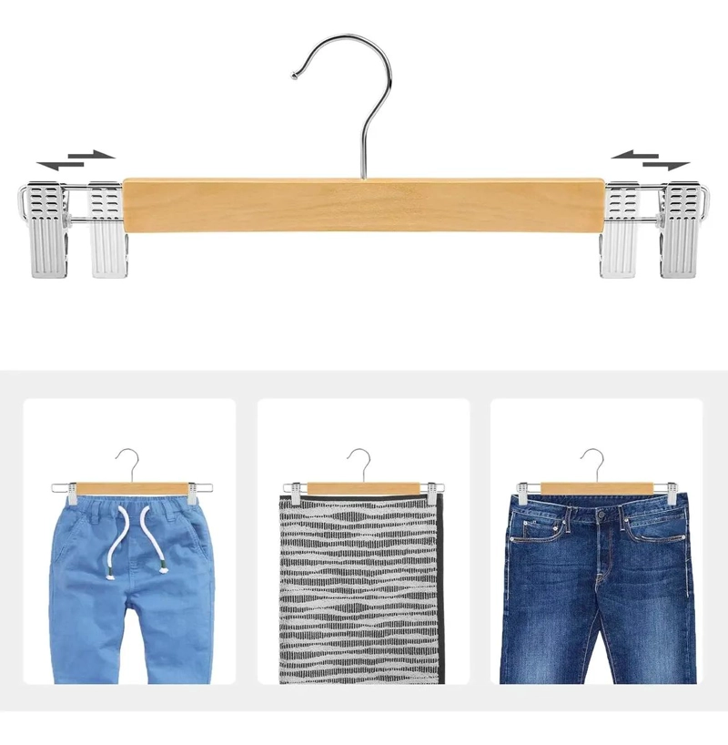 PACK DE 10 COLGADORES DE MADERA CON PINZAS PARA ROPA - 2