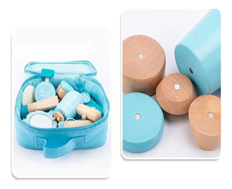 JUEGO DE ROL DE PELUQUERIA DE MADERA PARA NIÑOS CON 18 ACCESORIOS - 10