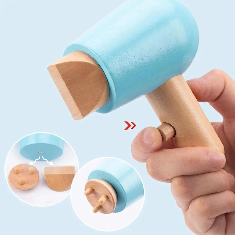 JUEGO DE ROL DE PELUQUERIA DE MADERA PARA NIÑOS CON 18 ACCESORIOS - 9