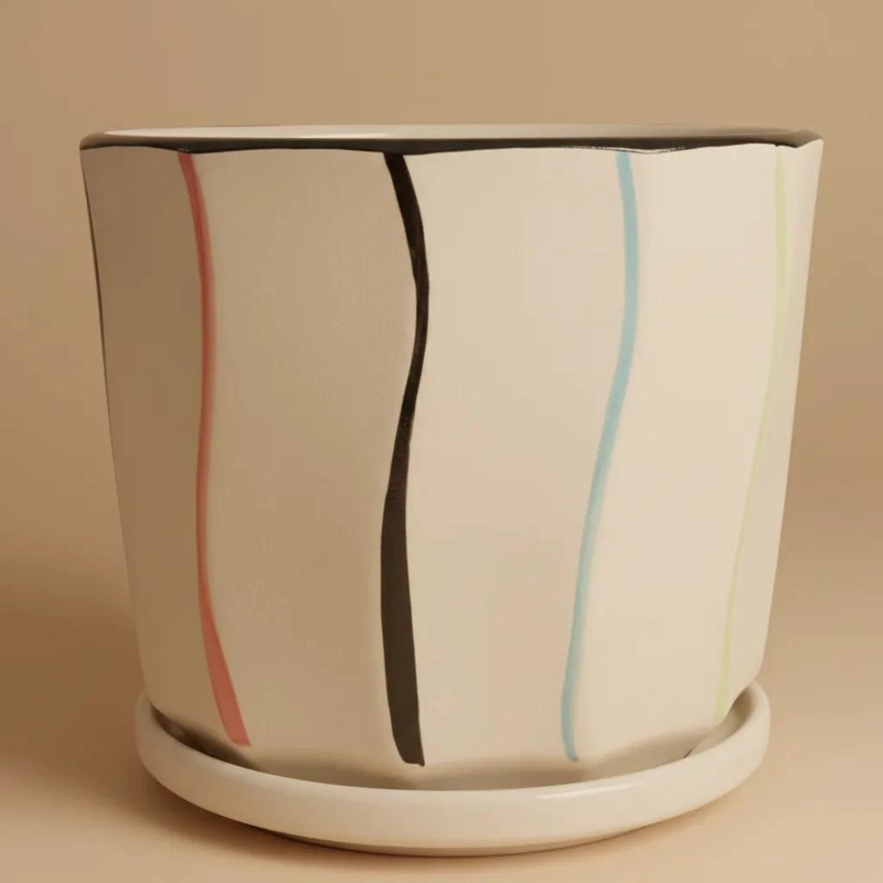 MACETERO DE CERAMICA COLORIDO CON PLATO PARA PLANTAS - 2
