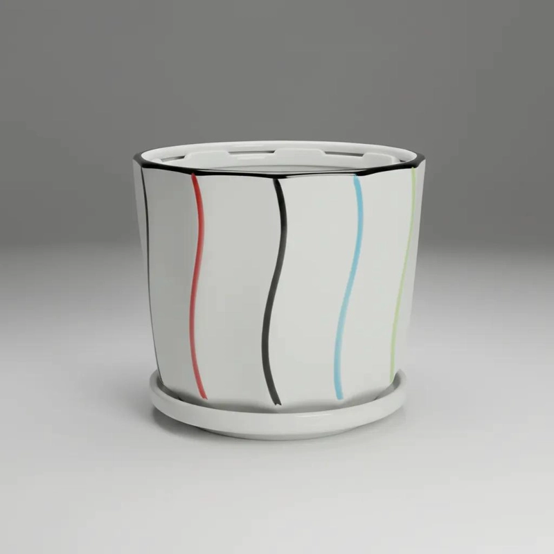 MACETERO DE CERAMICA COLORIDO CON PLATO PARA PLANTAS - 3