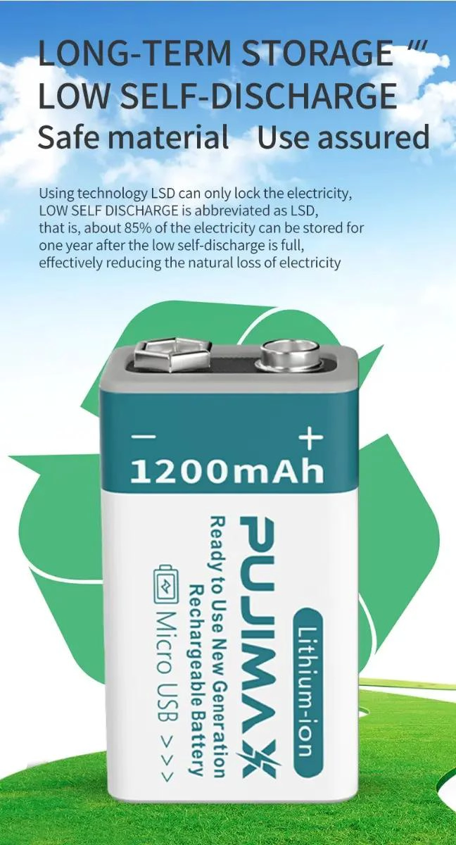 BATERIA RECARGABLE DE LITIO 9V 1200MAH PARA MULTIPLES USOS - 2