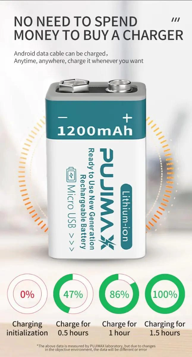 BATERIA RECARGABLE DE LITIO 9V 1200MAH PARA MULTIPLES USOS - 5