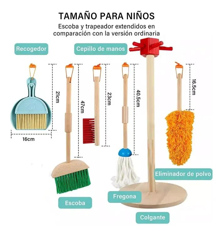 JUEGO DE LIMPIEZA DIDACTICO DE MADERA PARA NIÑOS - 6