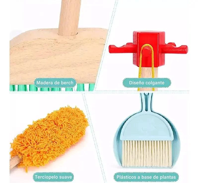 JUEGO DE LIMPIEZA DIDACTICO DE MADERA PARA NIÑOS - 7