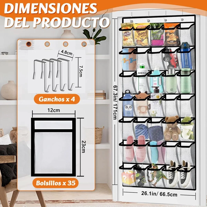 ORGANIZADOR COLGANTE DE ZAPATOS CON 35 BOLSILLOS PARA PUERTA - 2