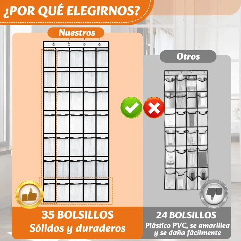 ORGANIZADOR COLGANTE DE ZAPATOS CON 35 BOLSILLOS PARA PUERTA - 5
