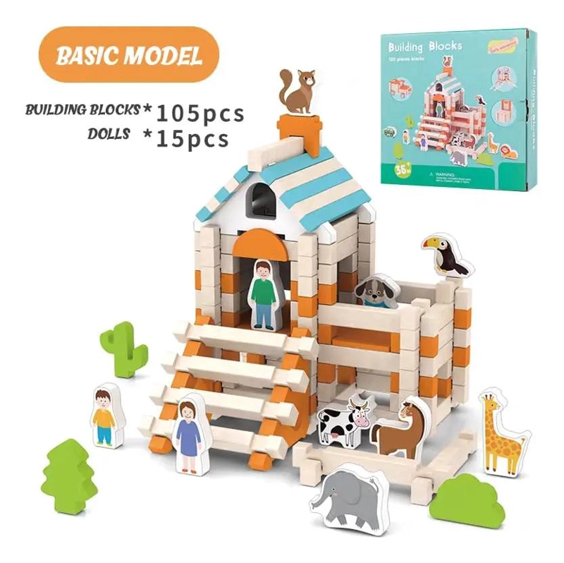 JUEGO DE BLOQUES DE MADERA 120 PIEZAS PARA CONSTRUCCION - 8