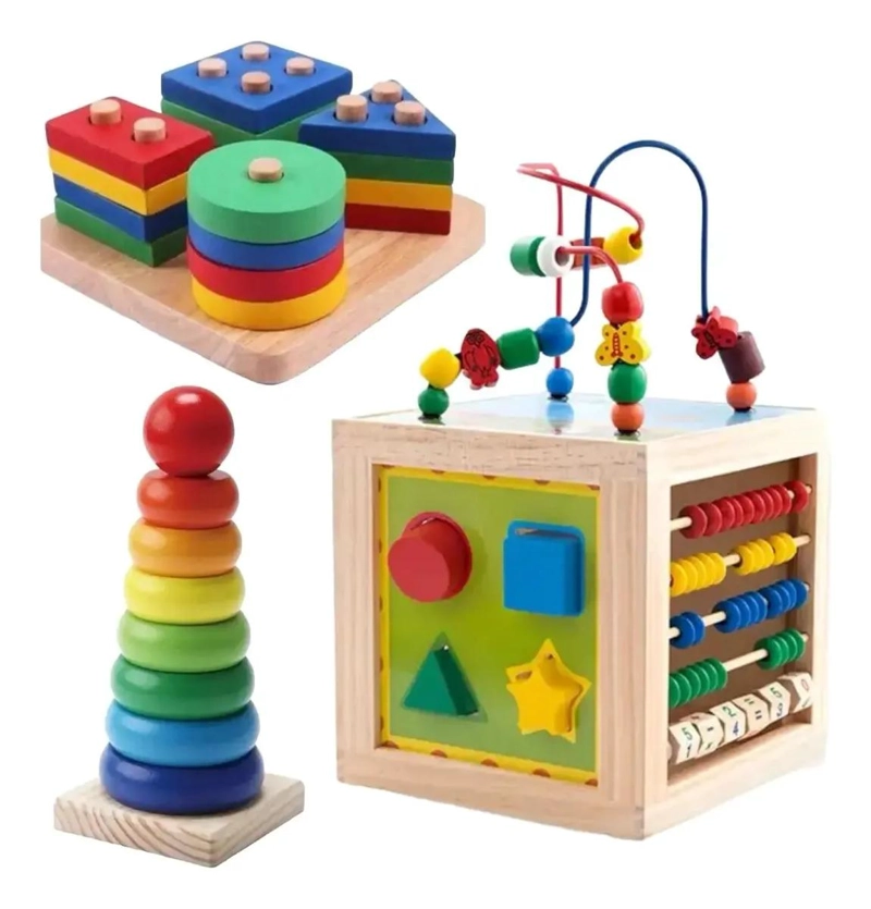 PACK DE 3 JUGUETES DE MADERA PARA DESARROLLO INFANTIL - 1