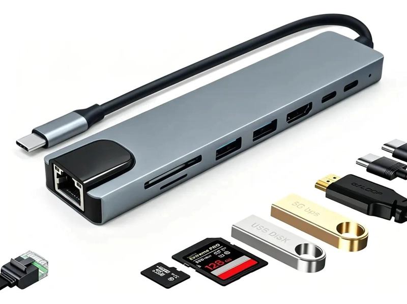 ADAPTADOR HUB USB TIPO C 8 EN 1 CON RJ45 Y HDMI - 2