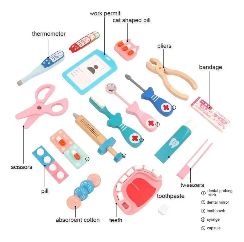 JUEGO DE MADERA MALETA DE DOCTOR CON ACCESORIOS EDUCATIVOS - 7