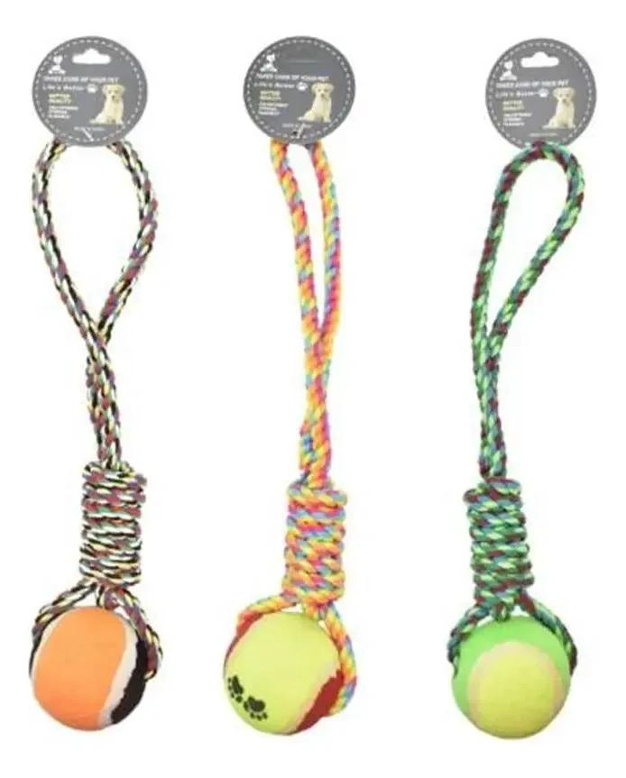 PELOTA DE FIELTRO CON CUERDA DE ALGODON PARA PERROS - 1