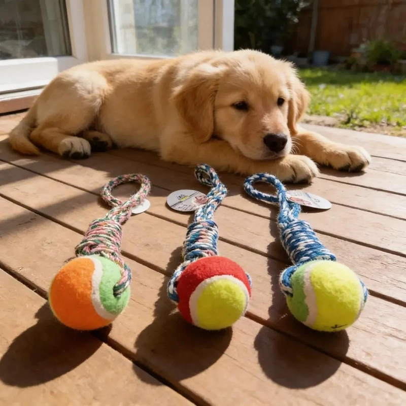 PELOTA DE FIELTRO CON CUERDA DE ALGODON PARA PERROS - 5