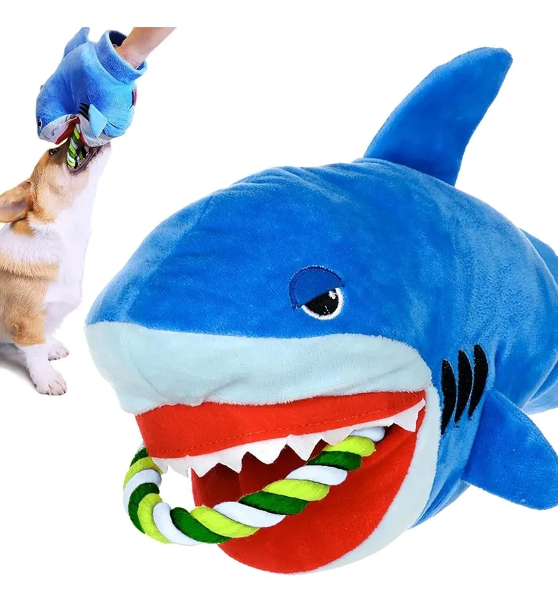 JUGUETE DE PELUCHE TIBURON CON CUERDA PARA PERROS - 1