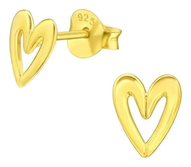 AROS DE CORAZON EN PLATA 925 BAÑADOS EN ORO PARA MUJER - 1